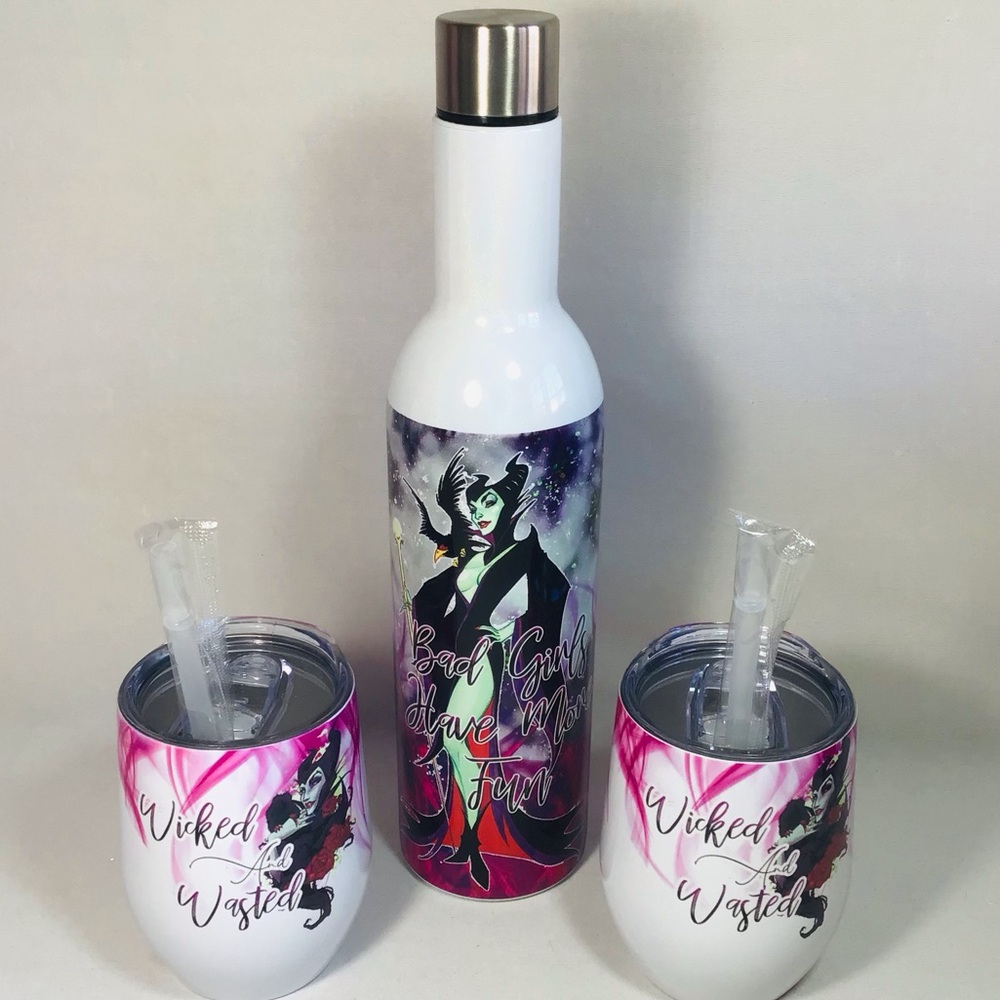 “Maleficent” 25oz Insulated Bottle & Two 12oz Stainless Steel Tumblers Gift Set